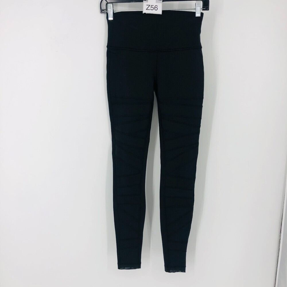 Lululemon Women's Black Zig Zag High Rise Yoga Mesh Leg Athletic Leggings Size 6
